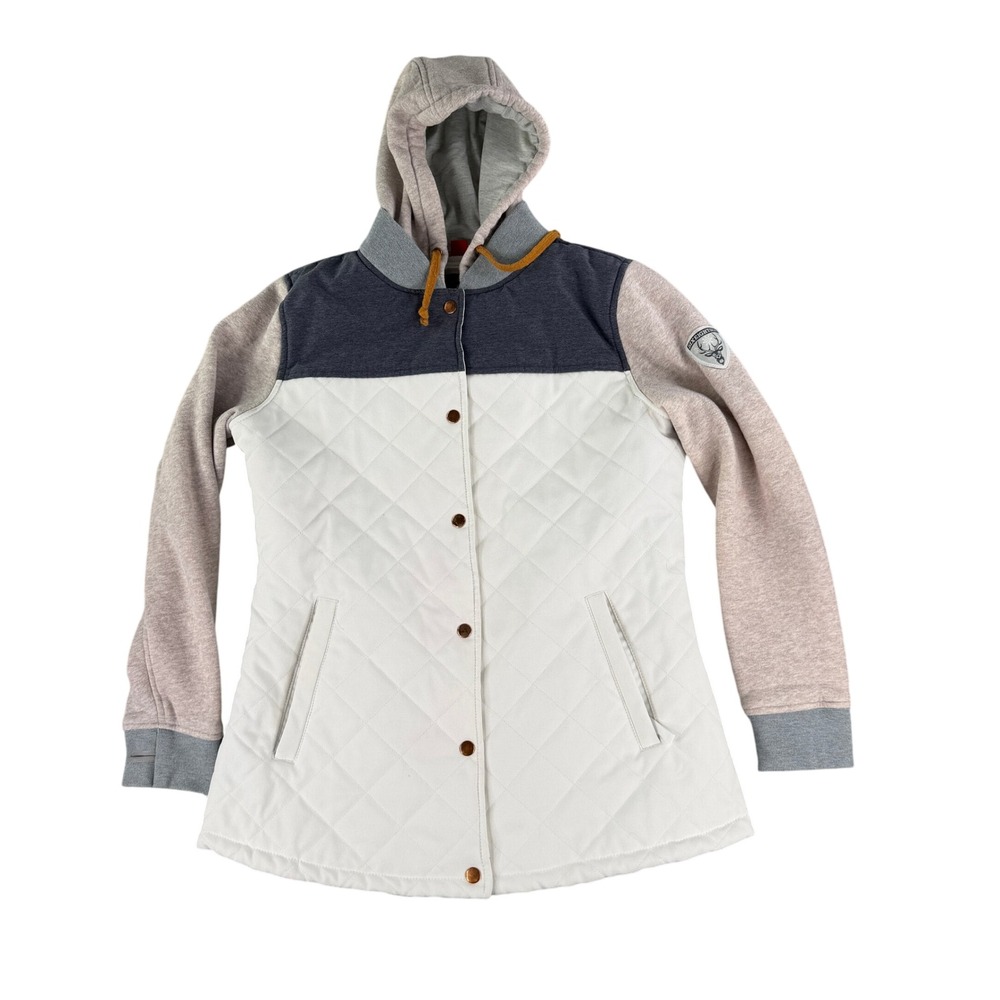 686 Autumn Insulated Jacket Women L Quilted DWR Snowboard Color Block Pink Gray